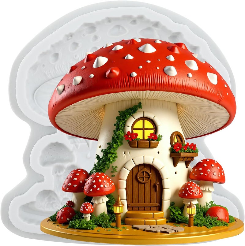 TAOXIBEI Mushroom House Resin Silicone Molds Mushroom House Polymer Clay Mold for DIY Crafts Epoxy Resin Casting Air Dry Polymer Clay Plaster Jewelry Making - Image 1